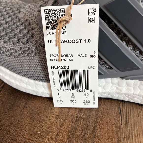 Adidas UltraBoost 1.0 Grey White Black Men Size 8.5 Running Shoes HQ4200 main image 5